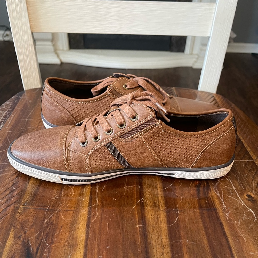 Kenneth Cole Reaction Crown Ed King Lace Up Brown Faux Leather Sneaker Men's 9.5